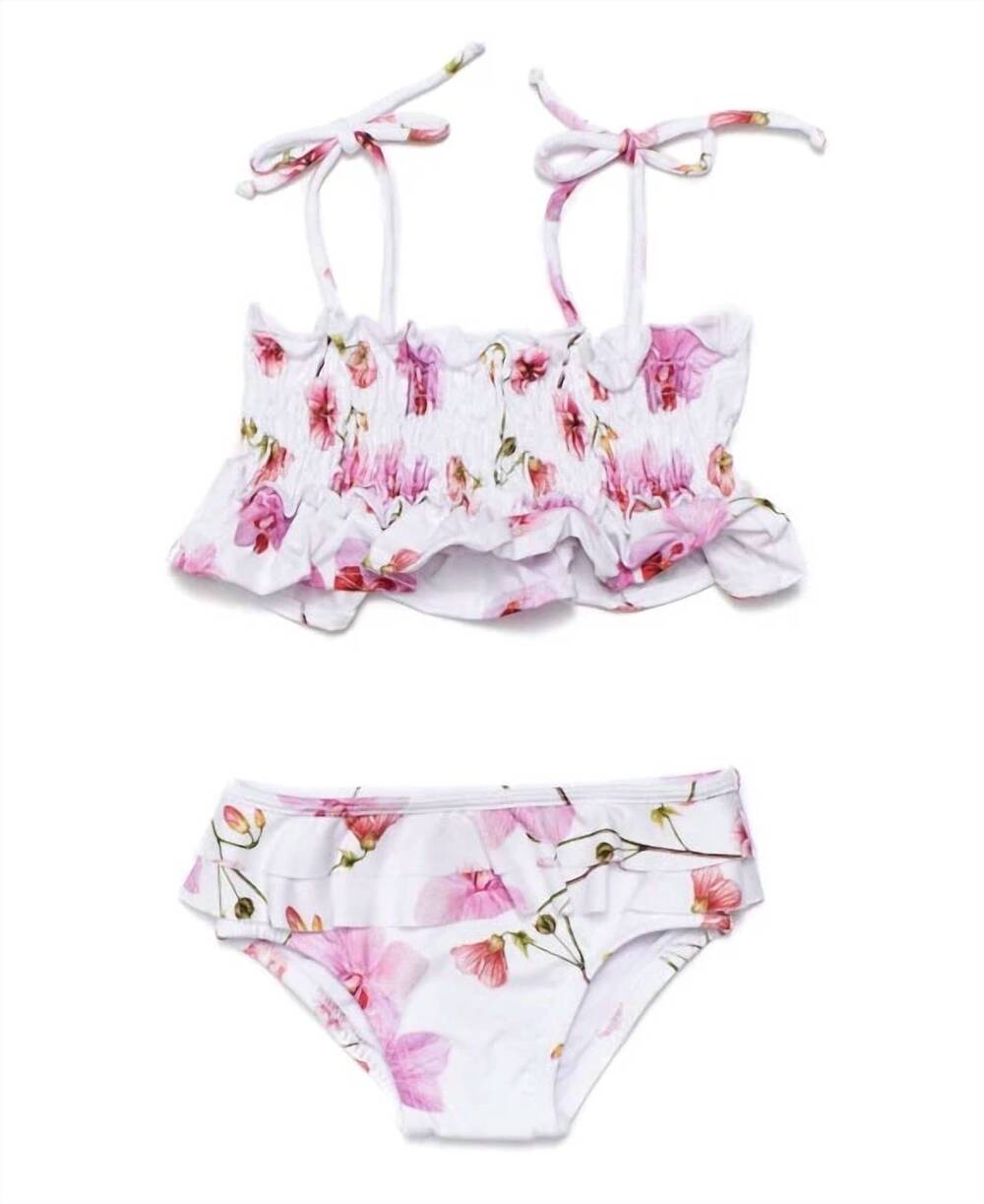 NEW SUBMARINE girl's orchids cutie pie swim set in white